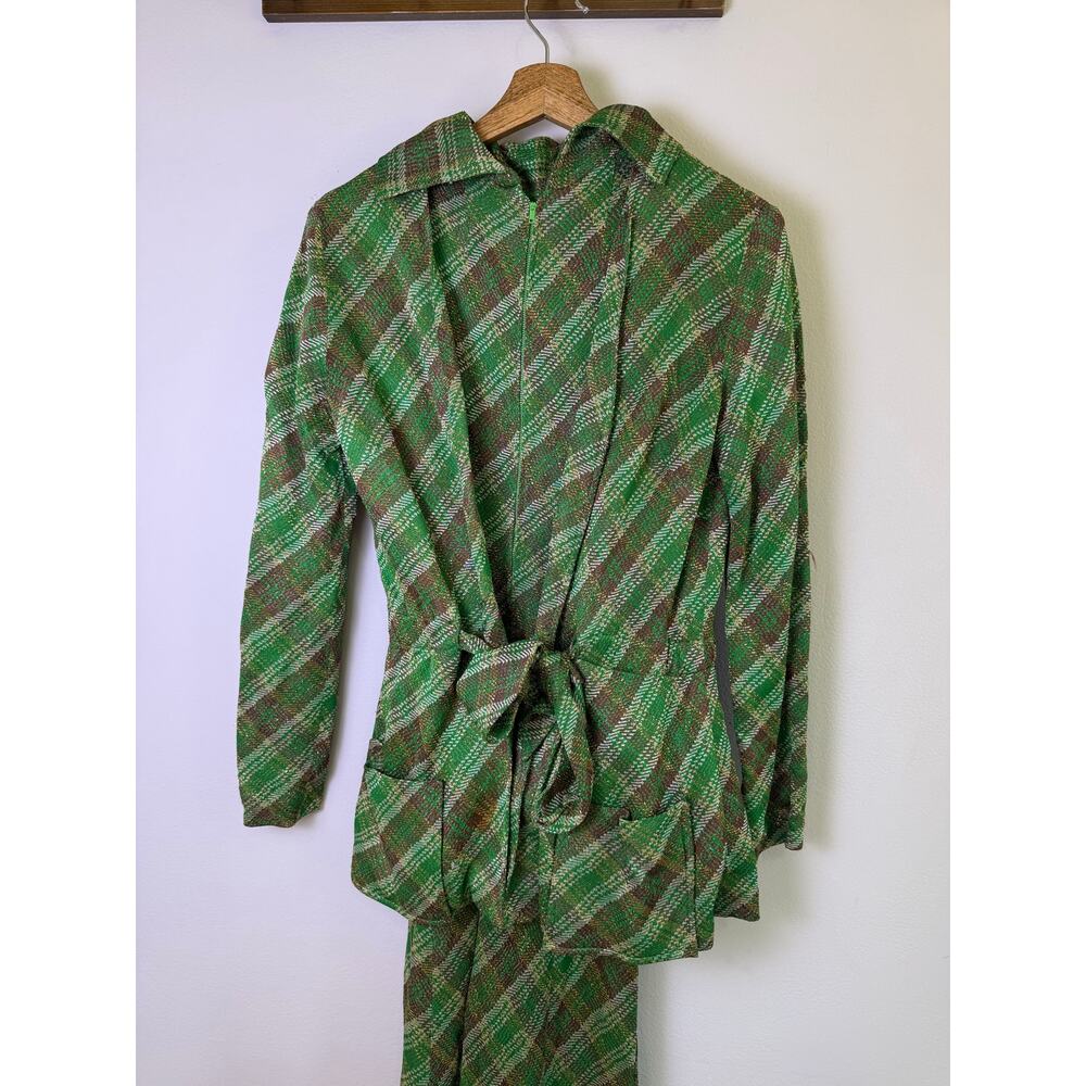 Vintage Lillie Rubin Green Plaid Wide Leg Jumpsuit & Jacket Belted 70s Glam - Picture 7 of 10